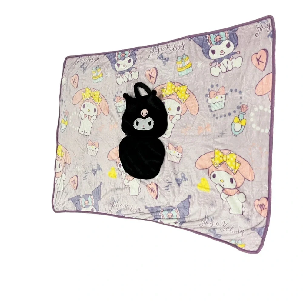 Sanrio Black Kuromi Zip Up Travel Blanket in a Bag